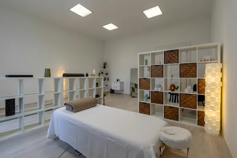 Clean professional massage room prepared for a session